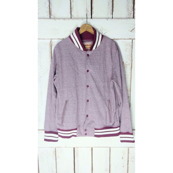 90s dark red and white striped button fleece track suit sweastshirt jacket - Picture 5 of 5